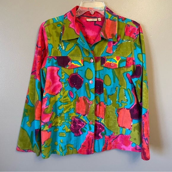 Choice Woman Blazer size Large floral colorful sequins - Picture 1 of 11
